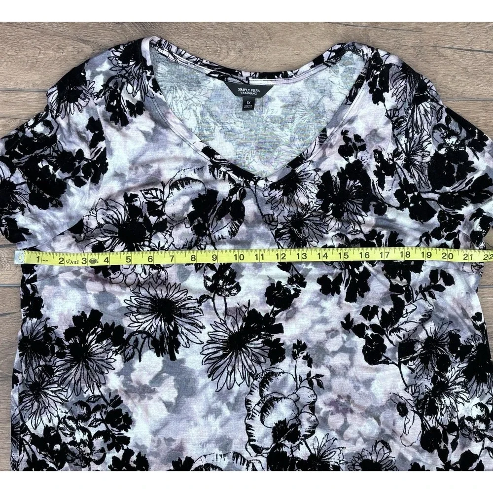 Simply Vera‎ Vera Wang Floral Velvet Burnout Top 1X Purple Black Long Sleeve NWT